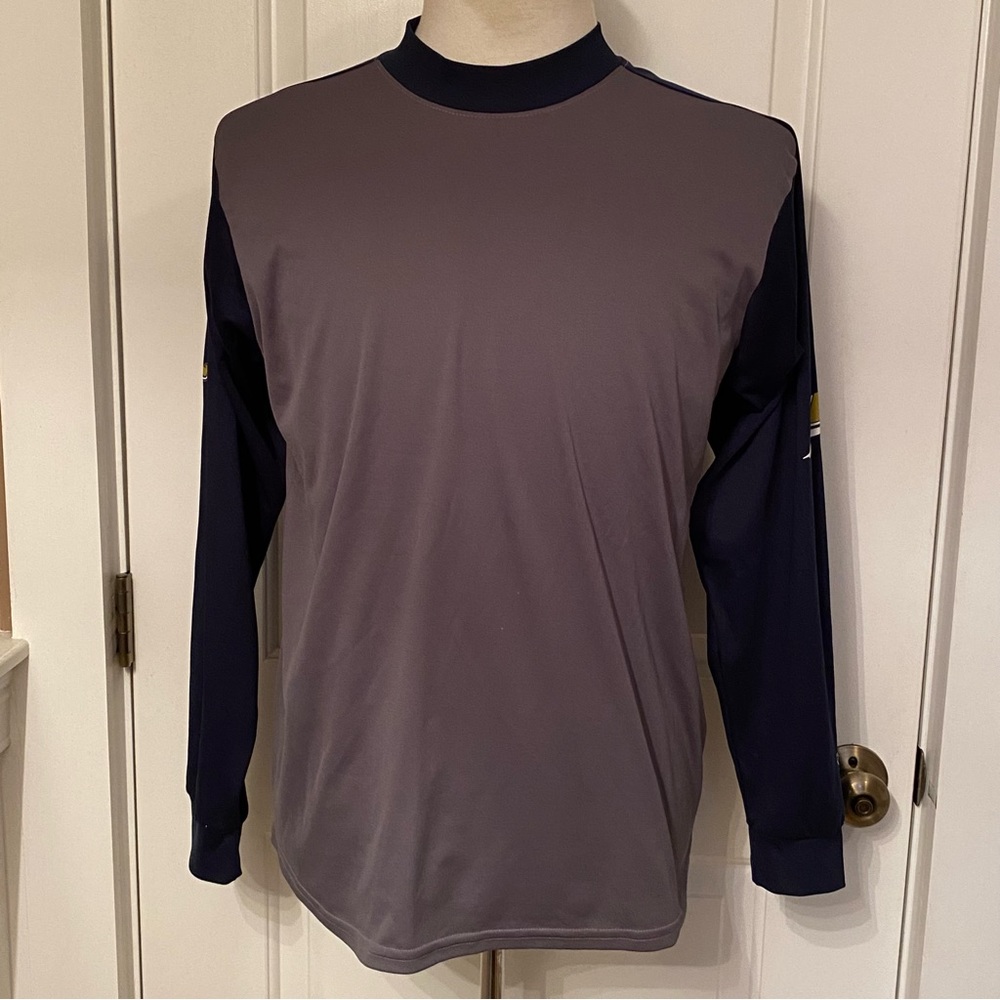 RAWLINGS NEC MENS TOP TEE JERSEY LONG SLEEVE CREWNECK STRETCH GRAY BLUE SIZE L